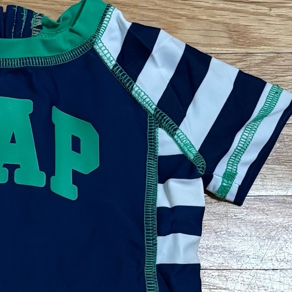 GAP Kids Navy and Green Striped Swim Suit Baby Boy Girl Size 3-6M - Picture 4 of 9